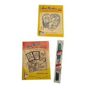 Vintage Lot-Aunt Martha’s Hot Iron on Transfers & Susan Bates Knitting Needles